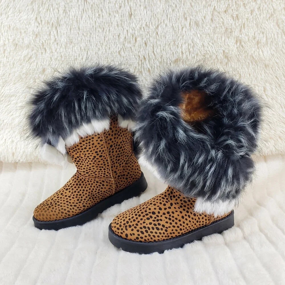 NIB Chi Chi Cheetah Animal Print Faux Fur Thick Lined Winter Boots - Picture 2 of 11